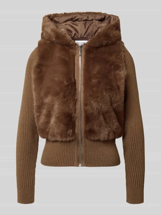 Zdjęcie produktu kardigan rozpinany o kroju regular fit z kapturem model 'NAILA' Juicy Couture Ciemnobrązowy