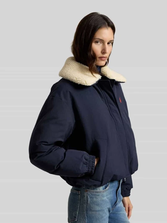 Zdjęcie produktu kardigan rozpinany o kroju regular fit z kołnierzem typu teddy Polo Ralph Lauren Granatowy