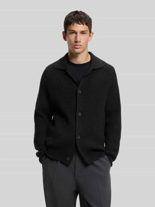 Zdjęcie produktu kardigan rozpinany o kroju regular fit z mieszanka wełny model 'Sardeep' Hugo Czarny