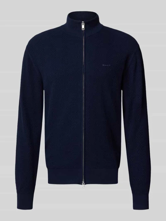 Zdjęcie produktu kardigan rozpinany o kroju regular fit z mieszanki bawełny i wełny model 'HERRINGBONE TEXTURE ZIP' Gant Ciemnoniebieski