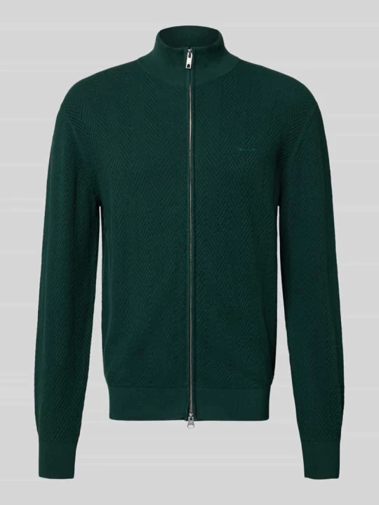Zdjęcie produktu kardigan rozpinany o kroju regular fit z mieszanki bawełny i wełny model 'HERRINGBONE TEXTURE ZIP' Gant Ciemnozielony