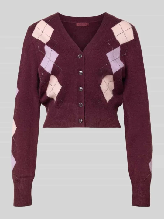Zdjęcie produktu kardigan rozpinany o kroju regular fit z mieszanki bawełny model 'GRACIE' Guess Bordowy