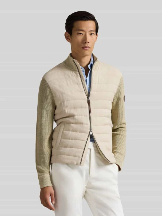 Zdjęcie produktu kardigan rozpinany o kroju regular fit z mieszanki materiałów z pikowaną wstawką Polo Ralph Lauren Beżowy