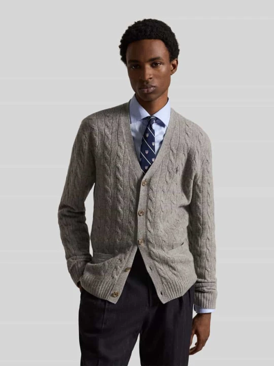 Zdjęcie produktu Kardigan rozpinany o kroju regular fit z mieszanki wełny i kaszmiru Polo Ralph Lauren Średnioszary melanż