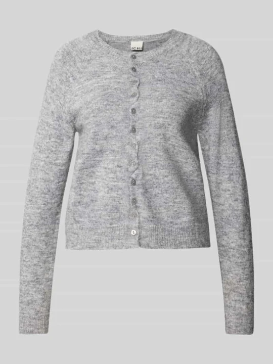 Zdjęcie produktu kardigan rozpinany o kroju regular fit z mieszanki wełny model 'SAGE' Ichi Jasnoszary