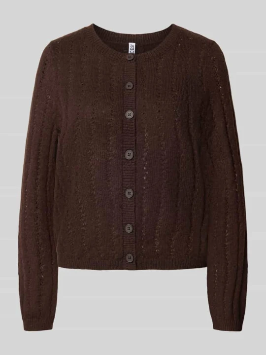 Zdjęcie produktu kardigan rozpinany o kroju regular fit z okrągłym dekoltem model 'ADA' Pieces Ciemnobrązowy
