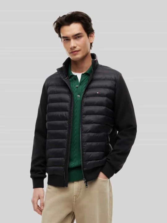 Zdjęcie produktu kardigan rozpinany o kroju regular fit z pikowaną wstawką z mieszanki bawełny Tommy Hilfiger Czarny
