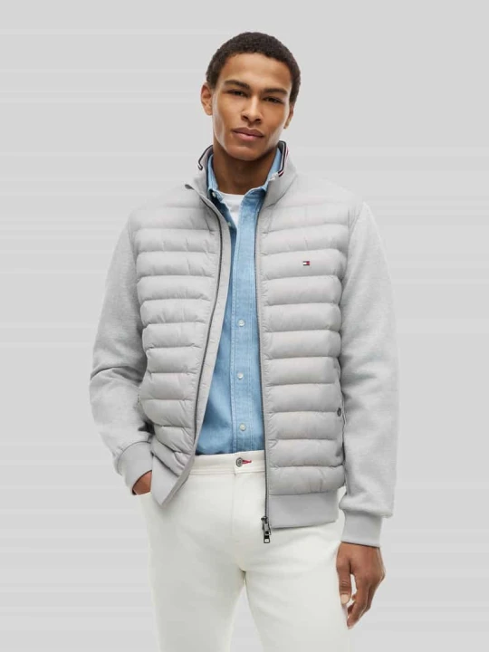 Zdjęcie produktu kardigan rozpinany o kroju regular fit z pikowaną wstawką z mieszanki bawełny Tommy Hilfiger Jasnoszary melanż