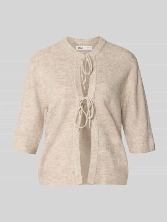Zdjęcie produktu kardigan rozpinany o kroju regular fit z wiązaniem model 'SIMONI' Only Écru melanż