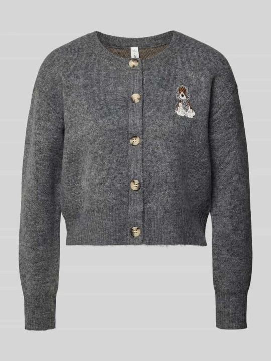 Zdjęcie produktu kardigan rozpinany o kroju relaxed fit z haftem model 'TEDDY' Only Średnioszary