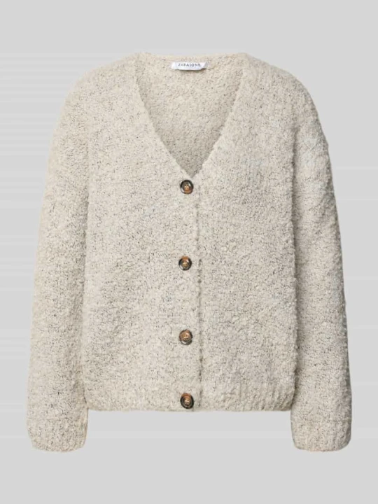 Zdjęcie produktu kardigan rozpinany o kroju relaxed fit z mieszanka wełny i wiskozy model 'Sofia' ZABAIONE Jasnoszary