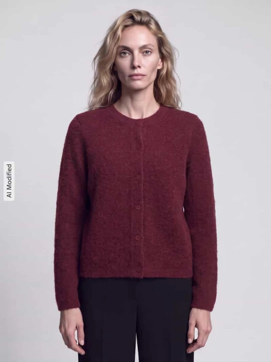 Zdjęcie produktu kardigan rozpinany o kroju relaxed fit z mieszanki wełny z domieszką alpaki model 'LULU' Selected Bordowy