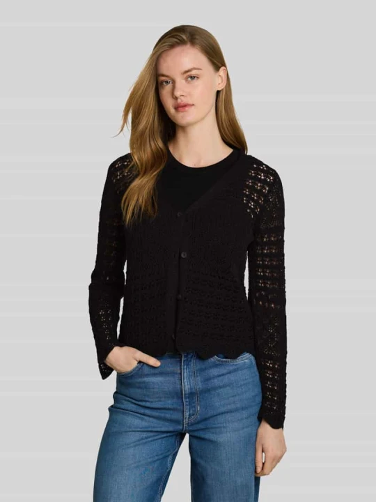 Zdjęcie produktu Kardigan rozpinany o kroju relaxed fit z mieszanki bawełny w imitacji dzianiny Tom Tailor Czarny