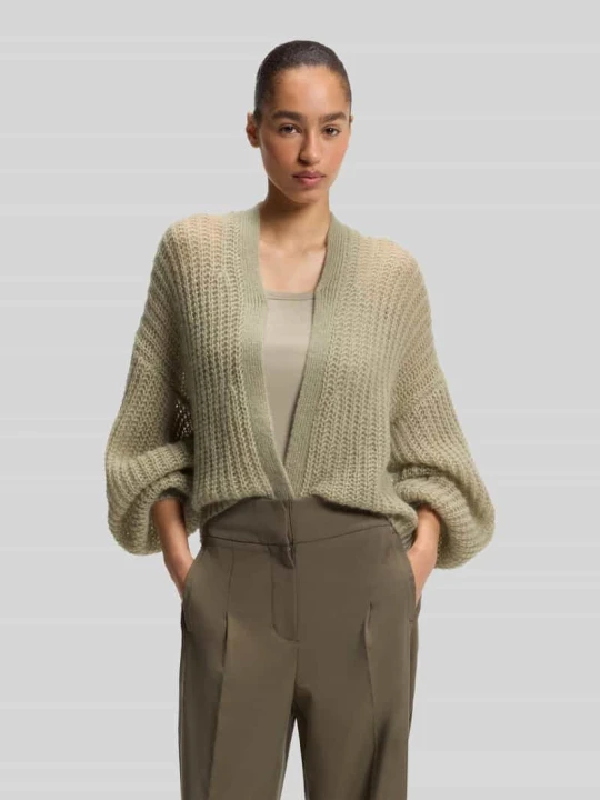 Zdjęcie produktu kardigan rozpinany o kroju relaxed fit z mieszanki żywej wełny model 'C_Furgovia_1' Boss Trzcinowy