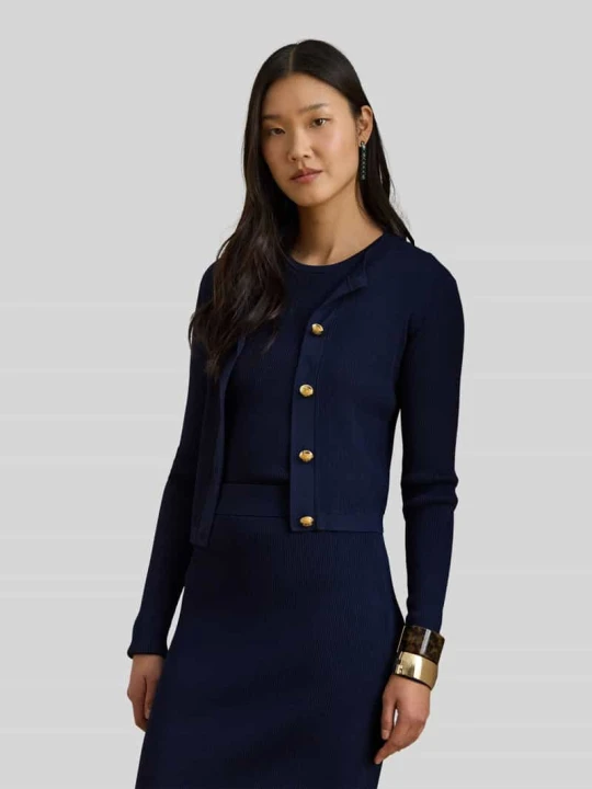 Zdjęcie produktu kardigan rozpinany o kroju slim fit z detalami z guzikami Lauren Ralph Lauren Granatowy