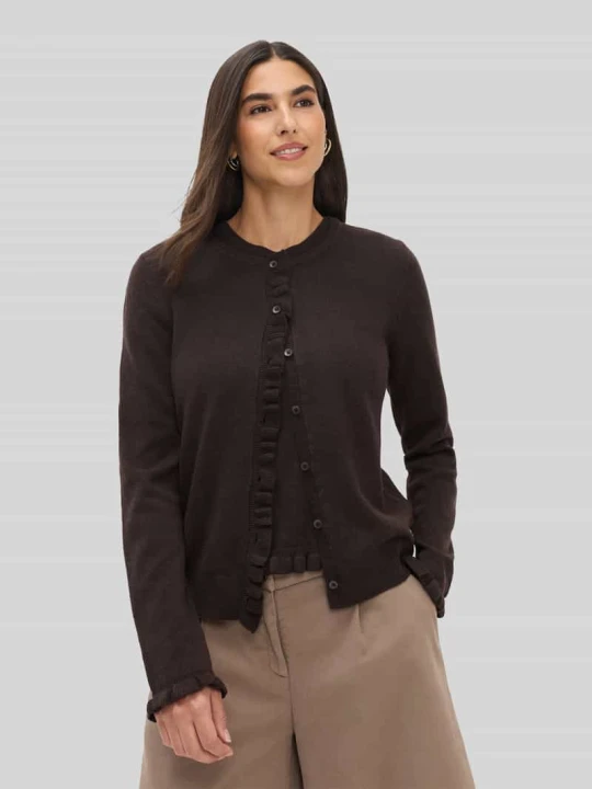 Zdjęcie produktu kardigan rozpinany o kroju slim fit z mieszanka żywej wełny i kaszmiru model 'ANN' BRAX Ciemnobrązowy