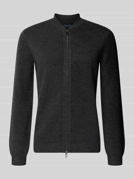 Zdjęcie produktu kardigan rozpinany o kroju slim fit z mieszanki bawełny ze stójką Christian Berg Antracytowy melanż