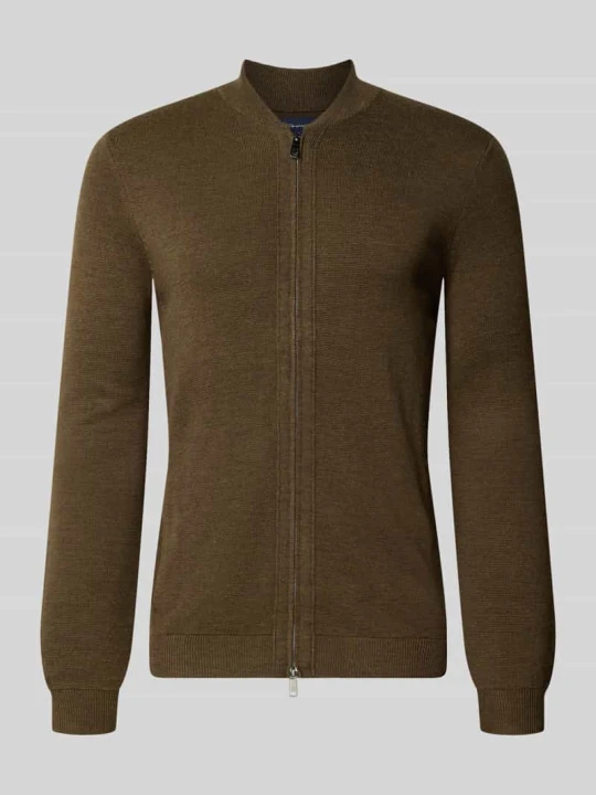 Zdjęcie produktu kardigan rozpinany o kroju slim fit z mieszanki bawełny ze stójką Christian Berg Khaki melanż
