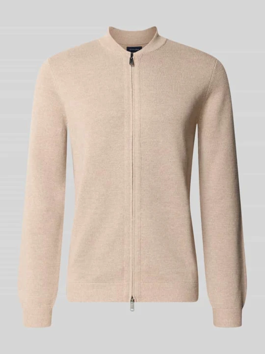 Zdjęcie produktu kardigan rozpinany o kroju slim fit z mieszanki bawełny ze stójką Christian Berg Piaskowy melanż
