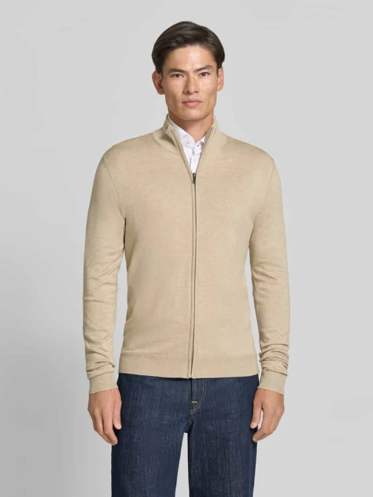 Zdjęcie produktu Kardigan rozpinany o kroju slim fit z mieszanki wiskozy ze stójką MCNEAL Ziemisty brązowy melanż