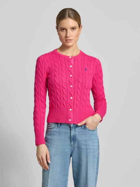 Zdjęcie produktu Kardigan rozpinany o kroju slim fit z wyhaftowanym logo Polo Ralph Lauren Mocnoróżowy