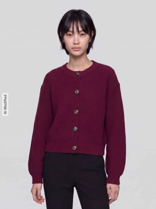 Zdjęcie produktu kardigan rozpinany o luźnym kroju z jednorzędową listwą guzikową model 'LEA' Vero Moda Ciemnoczerwony