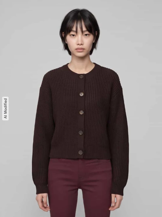 Zdjęcie produktu kardigan rozpinany o luźnym kroju z jednorzędową listwą guzikową model 'LEA' Vero Moda Czekoladowy