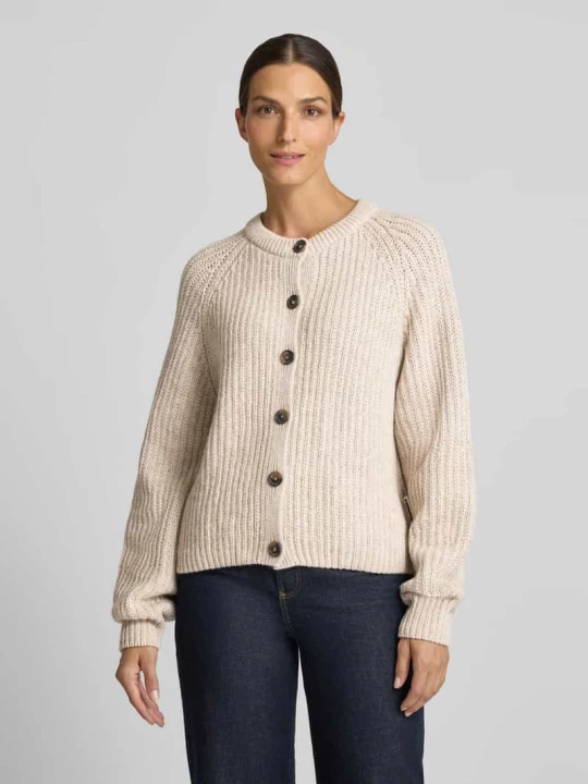 Zdjęcie produktu kardigan rozpinany o luźnym kroju z mieszanka wełny model 'RIB KNIT' ARMEDANGELS Beżowy