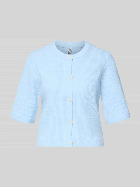 Zdjęcie produktu Kardigan rozpinany o pudełkowym kroju z prążkowanej dzianiny model 'SILLY' Pieces Jasnoniebieski melanż