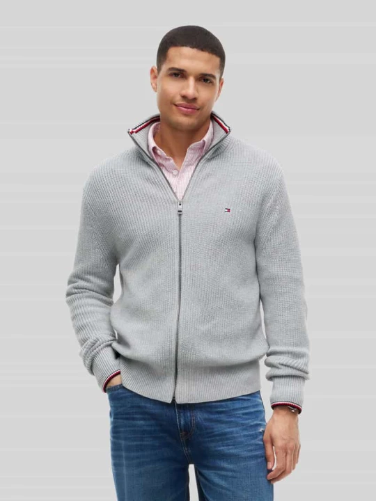 Zdjęcie produktu kardigan rozpinany w kroju regular fit z czystej bawełny Tommy Hilfiger Jasnoszary melanż