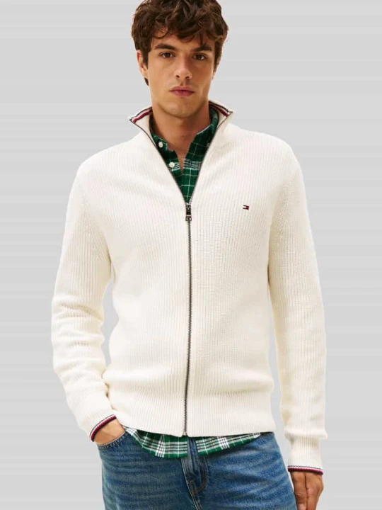 Zdjęcie produktu kardigan rozpinany w kroju regular fit z czystej bawełny Tommy Hilfiger Złamany biały