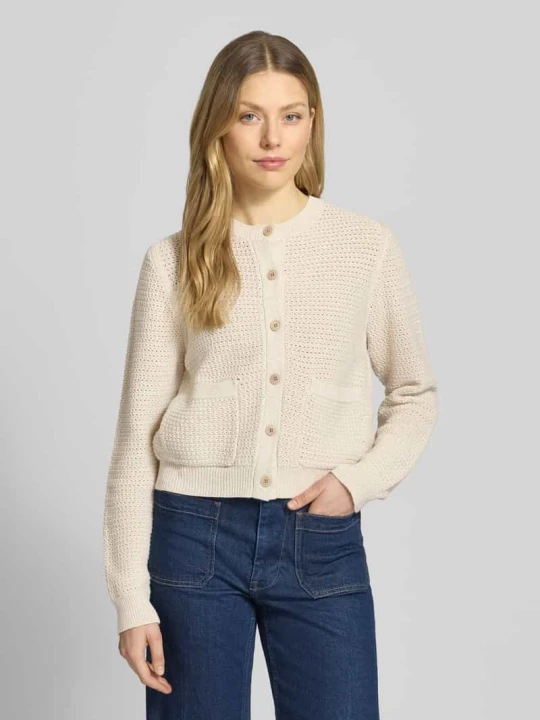 Zdjęcie produktu kardigan rozpinany w kroju regular fit z naszywanymi kieszeniami model 'Biaphy' Drykorn Piaskowy melanż