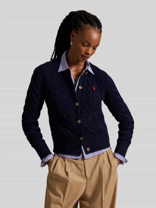 Zdjęcie produktu kardigan rozpinany w kroju regular fit z wełny z domieszką kaszmiru Polo Ralph Lauren Granatowy