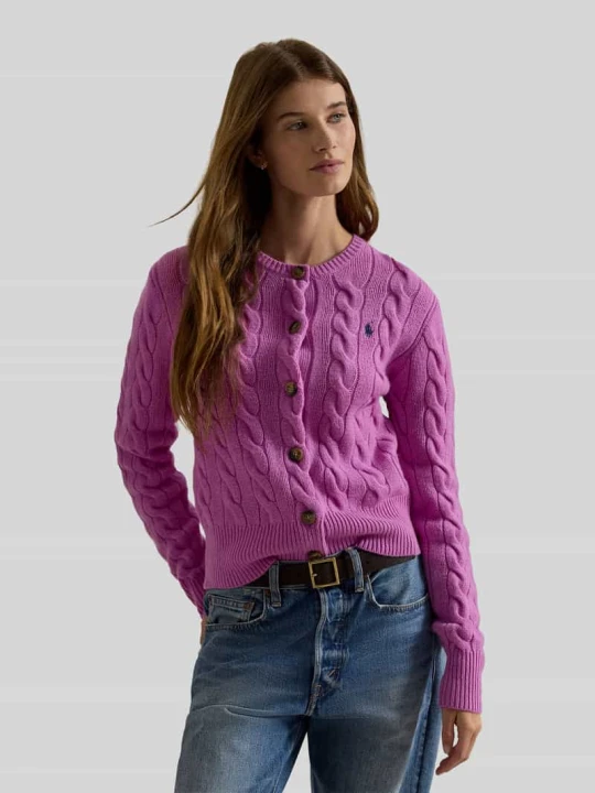 Zdjęcie produktu kardigan rozpinany w kroju regular fit z wełny z domieszką kaszmiru Polo Ralph Lauren Mocnoróżowy