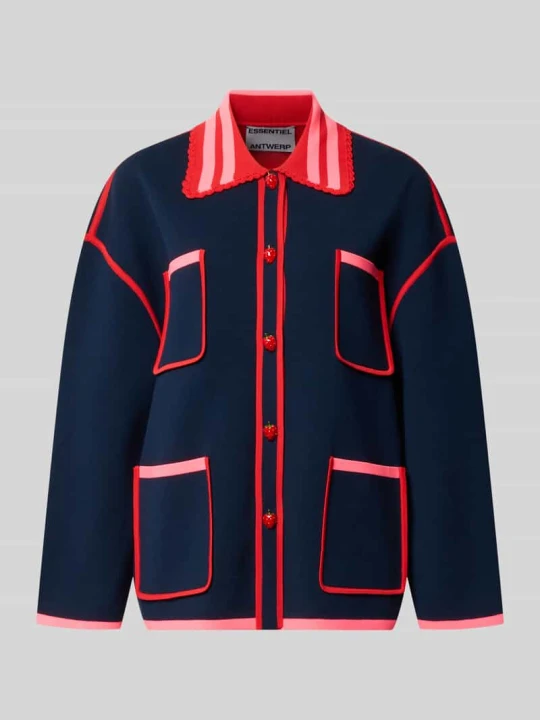 Zdjęcie produktu Kardigan rozpinany w kroju relaxed fit z dodatkiem wiskozy model 'KOKORICO' Essentiel Antwerp Granatowy