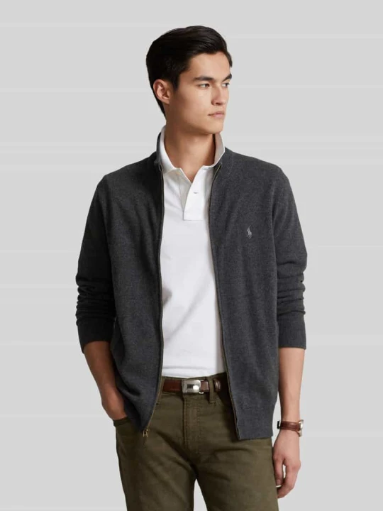 Zdjęcie produktu kardigan rozpinany z czystej wełny, krój regular fit Polo Ralph Lauren Antracytowy