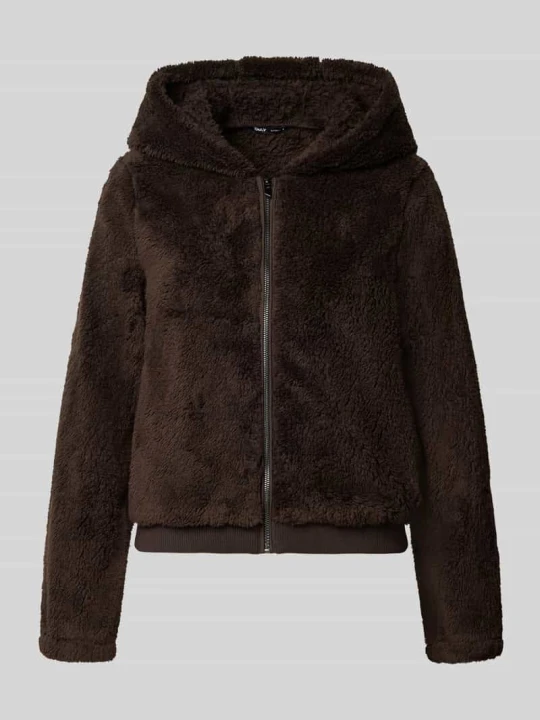 Zdjęcie produktu kardigan rozpinany z futerka typu teddy z kapturem krój regular fit model 'NEWANNA' Only Czekoladowy