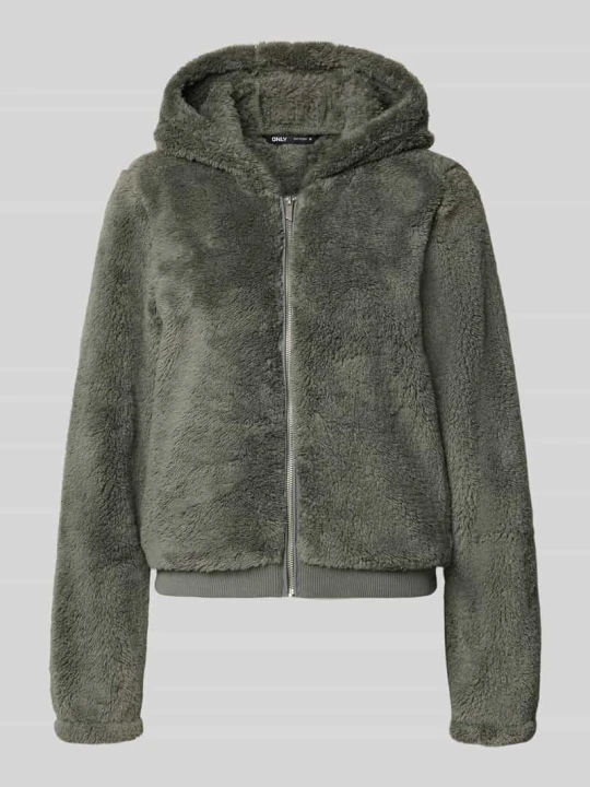 Zdjęcie produktu kardigan rozpinany z futerka typu teddy z kapturem krój regular fit model 'NEWANNA' Only Trzcinowy