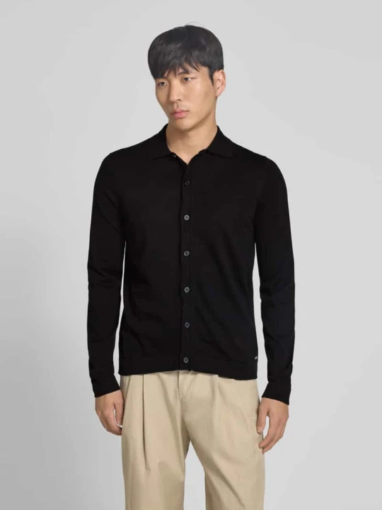 Zdjęcie produktu Kardigan rozpinany z kołnierzykiem polo model 'CAMICIA IN MAGLIA' MARKUP Czarny