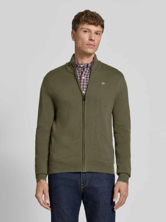 Zdjęcie produktu Kardigan rozpinany z wyhaftowanym logo model 'DAMAVAND' Napapijri Khaki