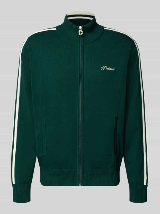 Zdjęcie produktu Kardigan rozpinany z wyhaftowanym logo model 'VARSITY' PROHIBITED Ciemnozielony