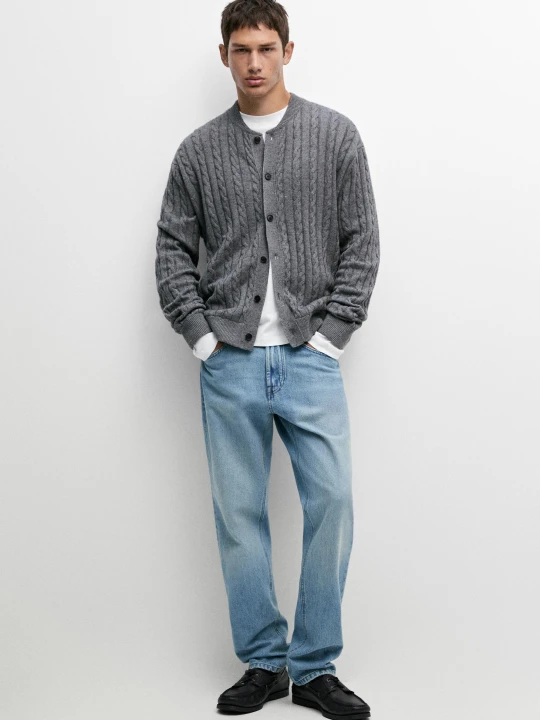 Zdjęcie produktu Kardigan Typu Bomber O Warkoczowym Splocie - Szary Antracytowy - Massimo Dutti - Male
