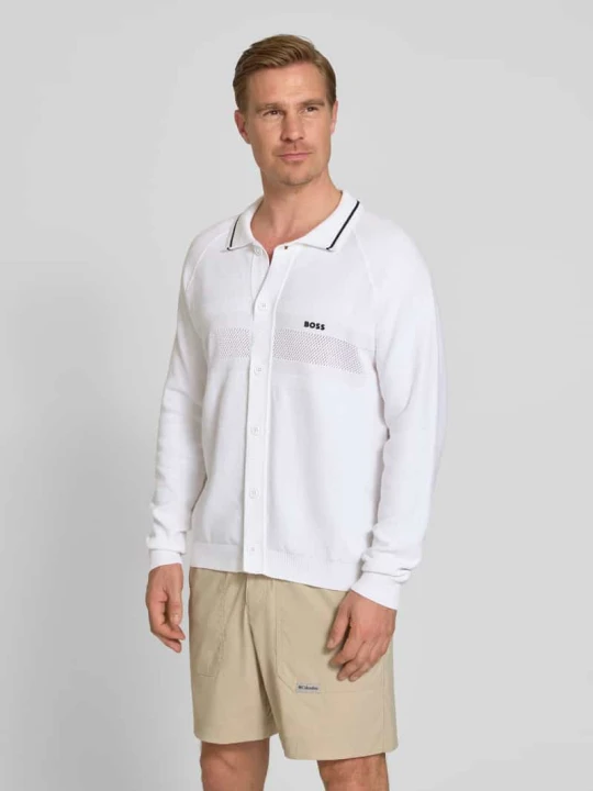Zdjęcie produktu Kardigan rozpinany w kroju regular fit z czystej bawełny z kołnierzykiem polo Boss Biały