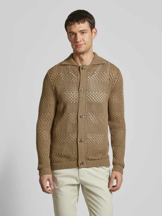 Zdjęcie produktu Kardigan z ażurowym wzorem model ‘Crochet’ lindbergh Oliwkowy