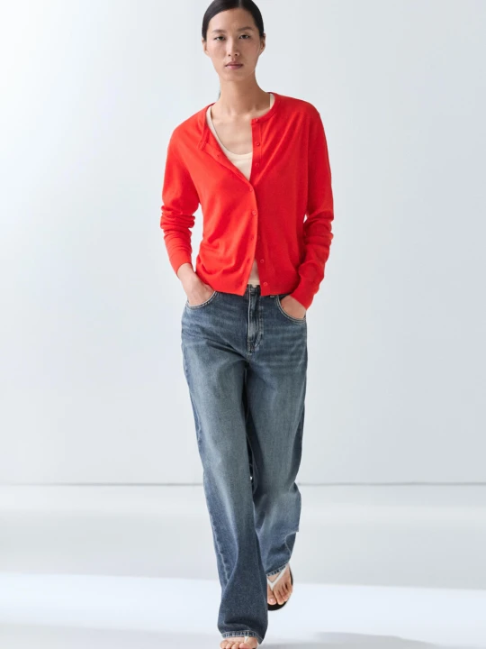 Zdjęcie produktu Kardigan Z Cienkiej Dzianiny Z Okrągłym Dekoltem - Pomarańczowy - Massimo Dutti - Female