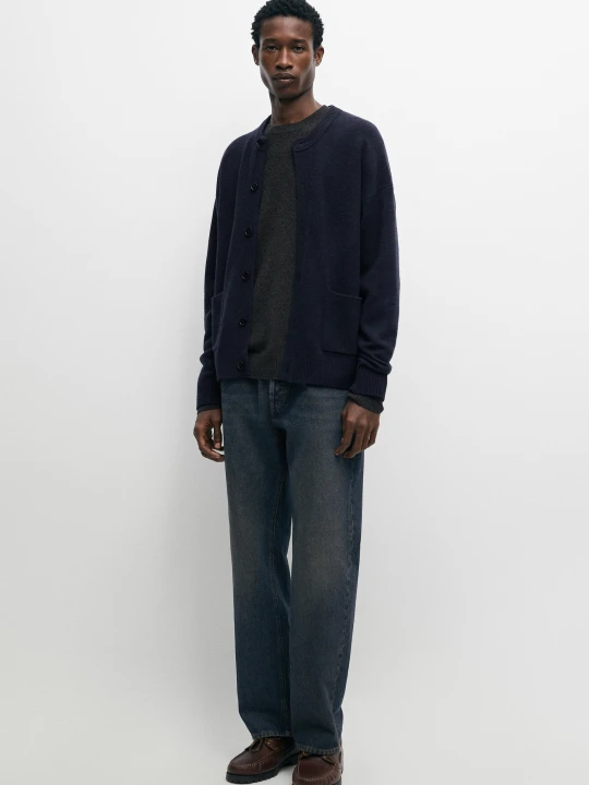 Zdjęcie produktu Kardigan Z Dzianiny, 100% Wełna - Ciemnoniebieski - Massimo Dutti - Male