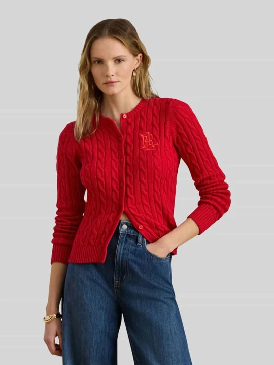 Zdjęcie produktu Kardigan z dzianiny z czystej bawełny, krój slim fit Lauren Ralph Lauren Czerwony