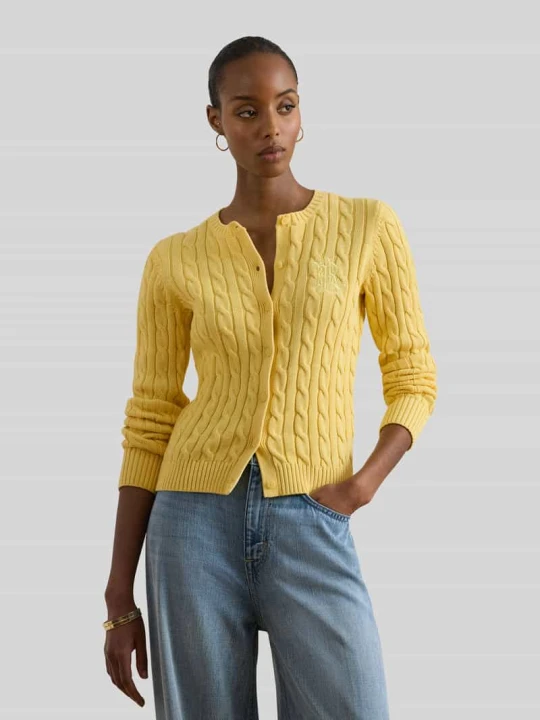 Zdjęcie produktu Kardigan z dzianiny z czystej bawełny, krój slim fit Lauren Ralph Lauren Jasnożółty