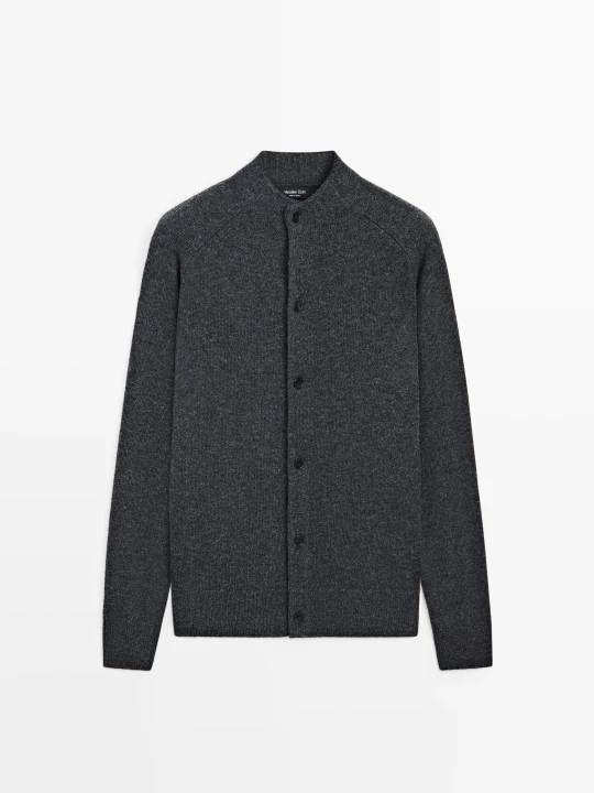 Zdjęcie produktu Kardigan Z Dzianiny Z Domieszką Wełny I Półgolfem - Ciemnoszary - Massimo Dutti - Male