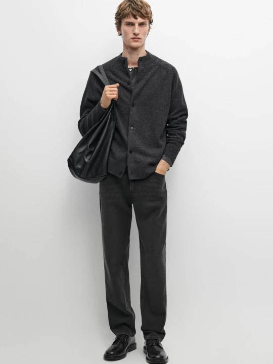 Zdjęcie produktu Kardigan Z Dzianiny Z Golfem I Domieszką Wełny - Ciemnoszary - Massimo Dutti - Male